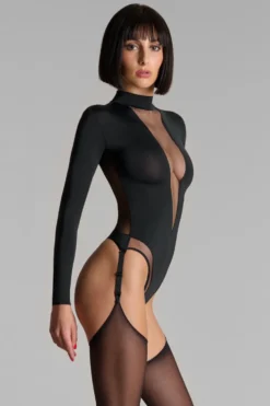 Pure TentationBody string col V manches longues porte-jarretelles